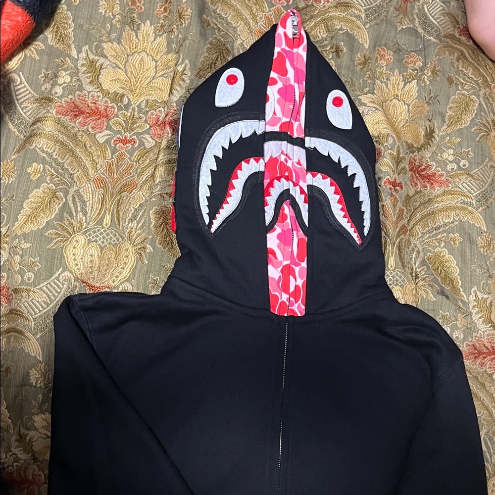 Double hood Black & Pink bape Zip Up Sweater